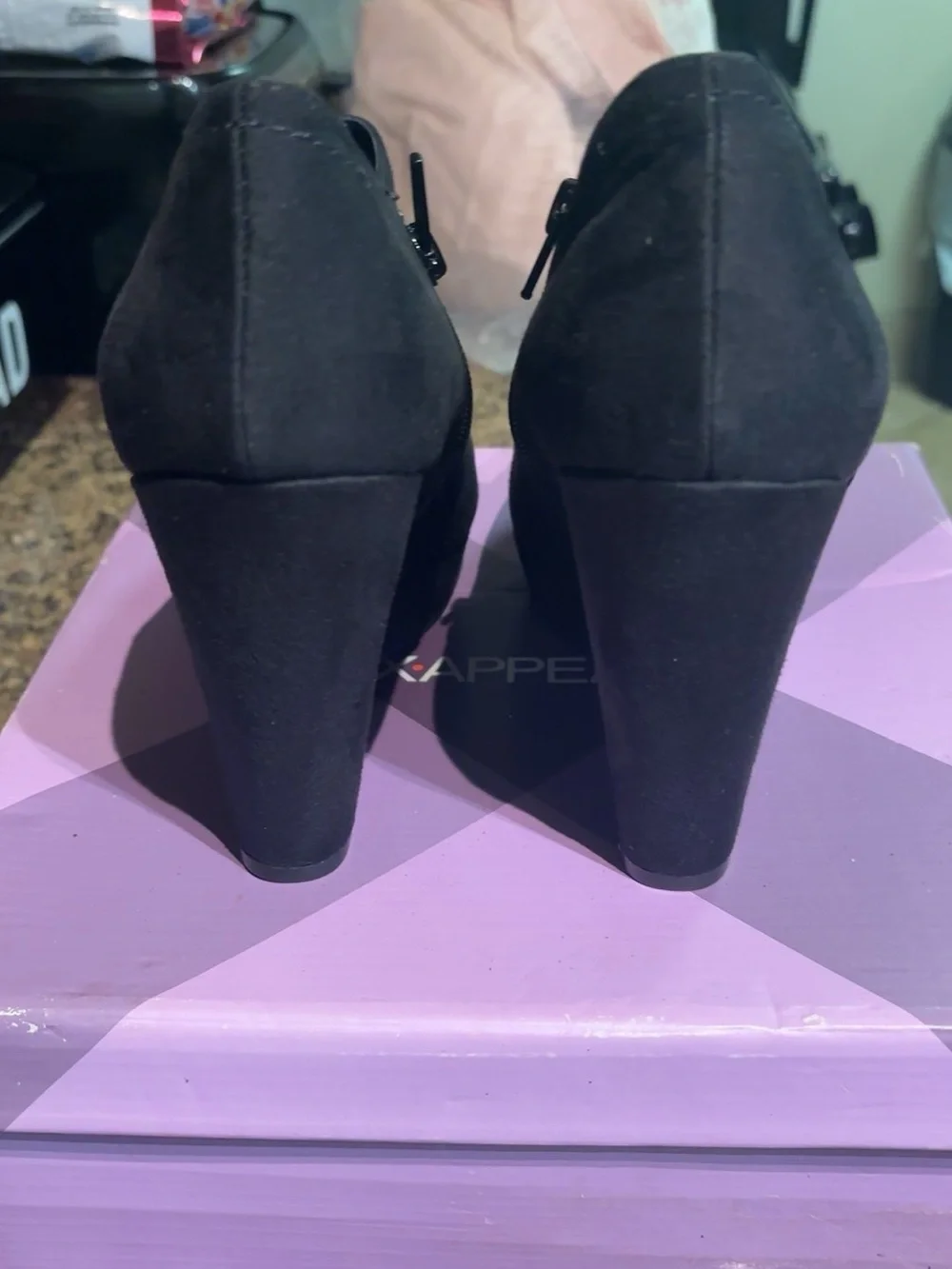 Xappeal Women's Black Suede Wedge Booties